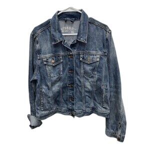 GAP 1969 Denim Jean Jacket Copper Buttons XL Medium Wash Upcycled Cotton
